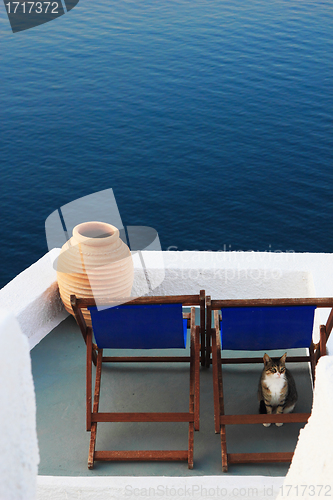 Image of View on caldera and sea from balcony