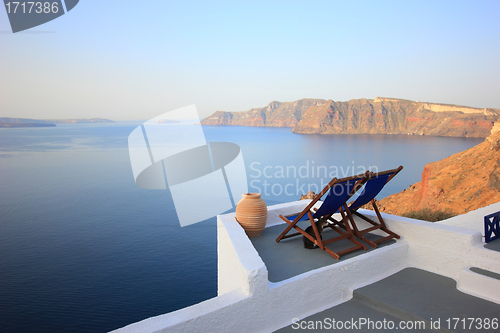 Image of View on caldera and sea from balcony