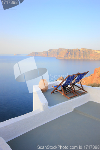 Image of View on caldera and sea from balcony