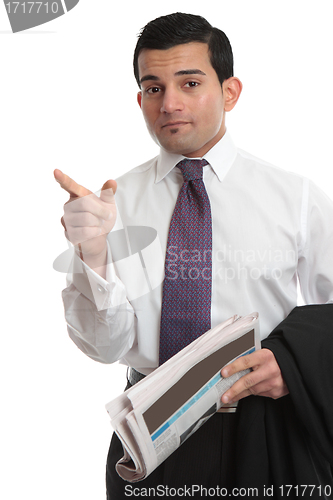 Image of Businesman pointing finger direction