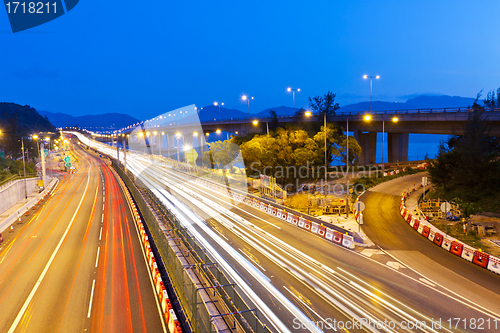 Image of Traffic in Hong Kong highway at night