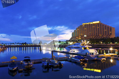 Image of Yacht pier at sunset 
