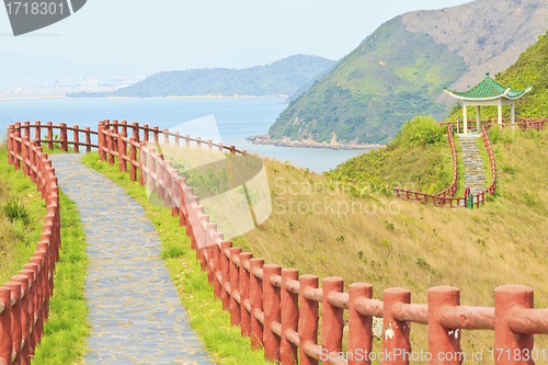 Image of Hiking path and pavillion in mountains