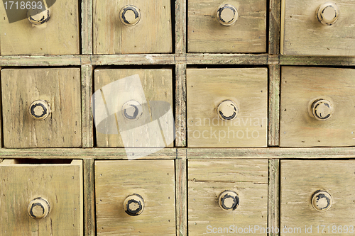 Image of primitive apothecary drawer cabinet