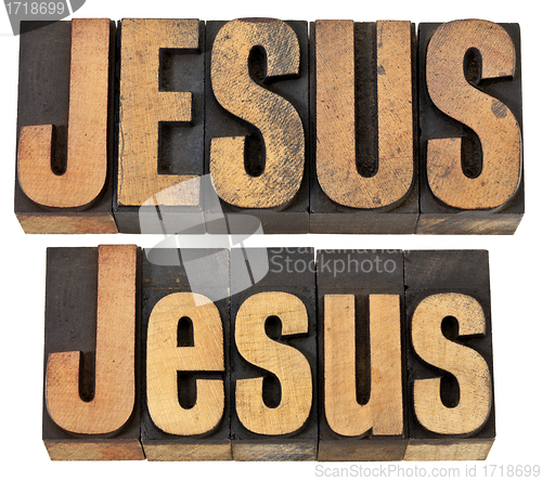 Image of Jesus word in wood type