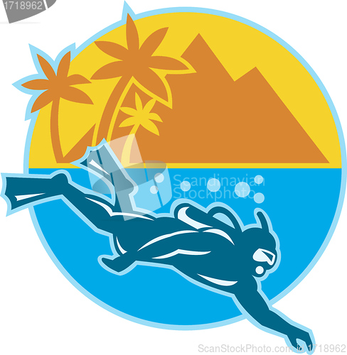 Image of Scuba Diver Diving Island Retro