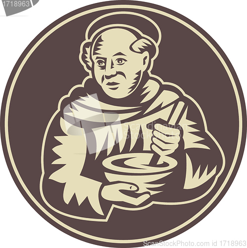 Image of Friar Monk Cook Mixing Bowl Woodcut