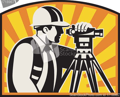 Image of Surveyor Engineer Theodolite Total Station Retro