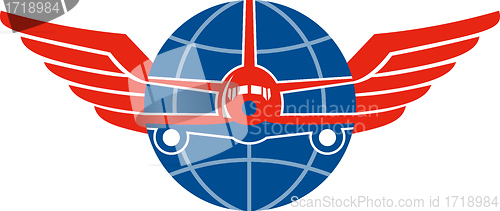 Image of Jumbo Jet Plane Front Wings Globe