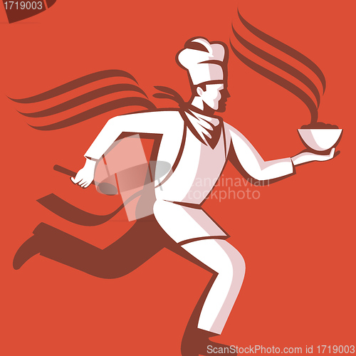 Image of Chef Cook Baker Running With Soup Bowl