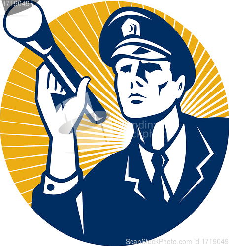 Image of Policeman Security Guard With Flashlight Retro