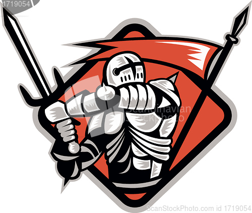 Image of Knight Crusader With Sword Flag Retro