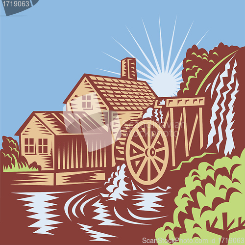 Image of Water Wheel Mill House Retro 