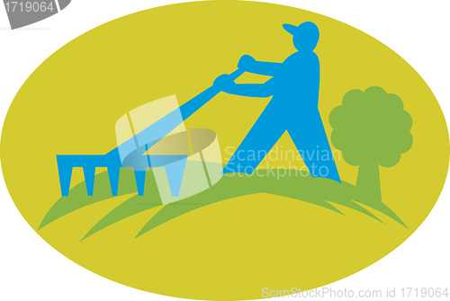 Image of Gardener Landscaper Farmer With Rake