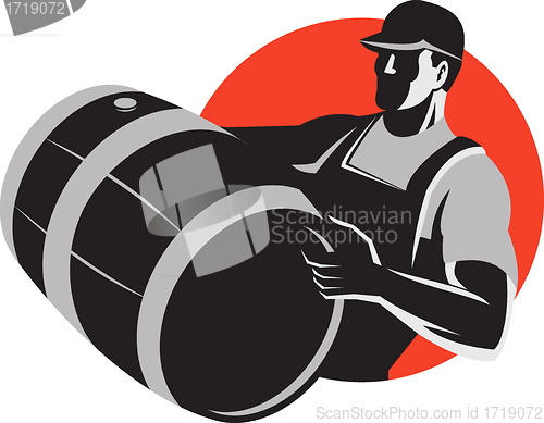 Image of Man Carrying Wine Barrel Cask Keg Retro