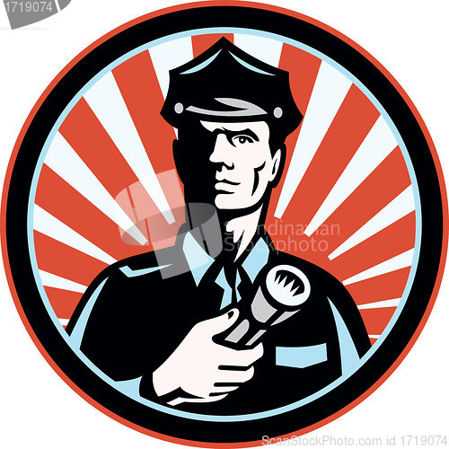 Image of Policeman Security Guard With Flashlight Retro