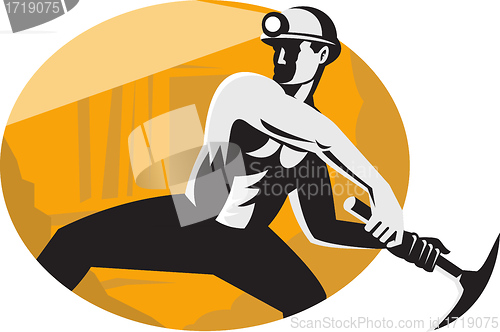 Image of Coal Miner With Pick Ax Striking Retro