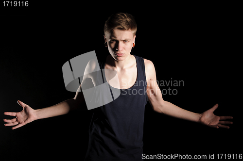 Image of teenager in the black T-shirt