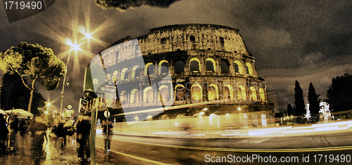 Image of Colors of Colosseum at Night in Rome