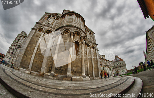 Image of Cathedral, Baptistery and Tower of Pisa in Miracle square