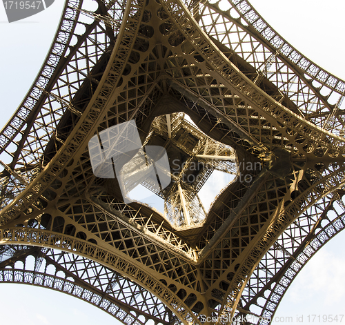 Image of Upward fisheye view of Eiffel Tower