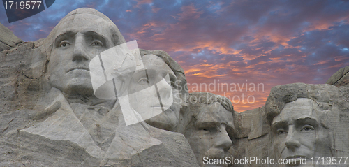 Image of Panoramic view of Mount Rushmore at Sunset