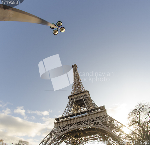 Image of Upward view of Eiffel Tower in Paris