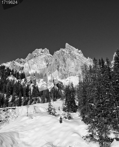 Image of Snowy Landscape of Dolomites Mountains during Winter