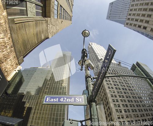 Image of Bottom-Up view of New York Skyscrapers