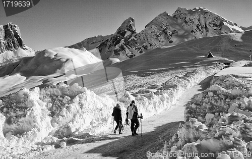 Image of Snowy Landscape of Dolomites Mountains during Winter