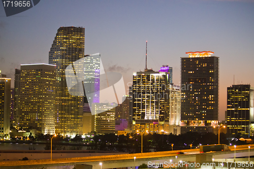 Image of Night Skyline of Miami with Skyscrapers