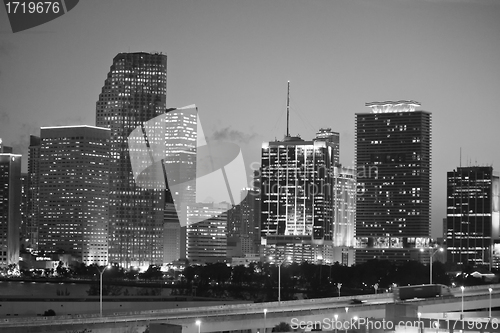 Image of Night Skyline of Miami with Skyscrapers