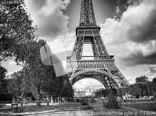 Image of Dramatic Black and White view of Eiffel Tower
