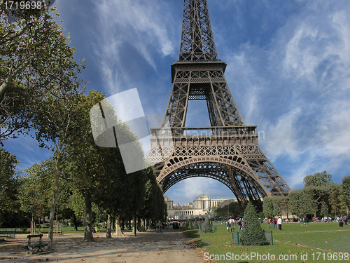 Image of Eiffel Tower in Paris, view from Champs de Mars