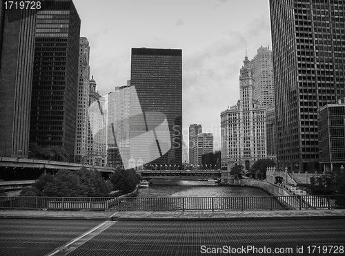 Image of Dramatic Black and White view of Chicago Buildings