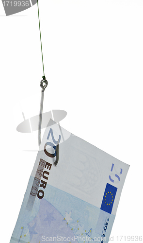 Image of money on hook in white background