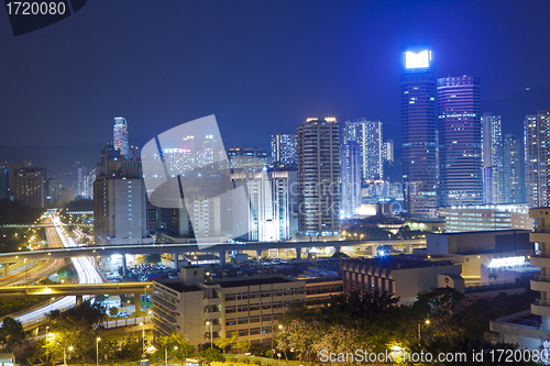 Image of Modern city downtown at night