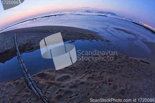 Image of Fisheye sunset along the coast in Hong Kong, China.