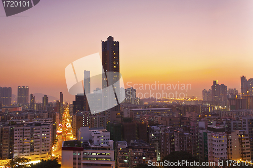 Image of Hong Kong downtown city scene at sunset