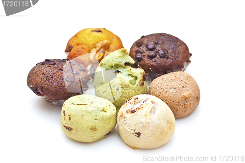 Image of Cakes in different flavor on white background