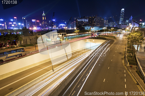 Image of Traffic in downtown of Hong Kong at night