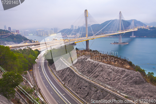 Image of Ting Kau Bridge at sunset in Hong Kong