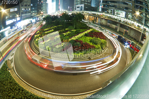 Image of Traffic in roundabout in Hong Kong at night