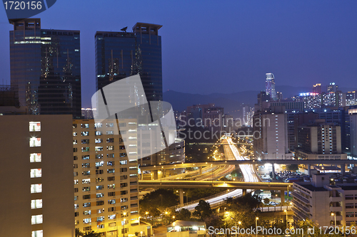 Image of City downtown at sunset