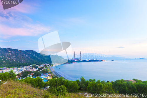 Image of Power station and mountain sunset