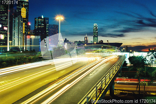 Image of Traffic in downtown Hong Kong at night