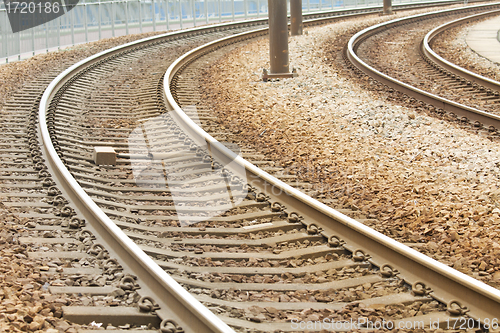 Image of Close-up of the railway tracks complex junction