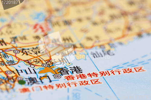 Image of China map, Hong Kong. 