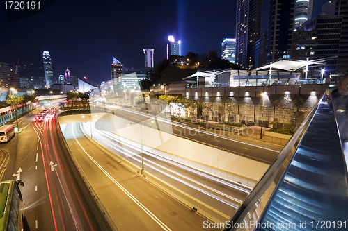 Image of Traffic in downtown Hong Kong at night