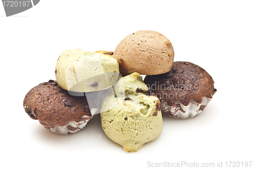 Image of Cakes in different flavor on white background